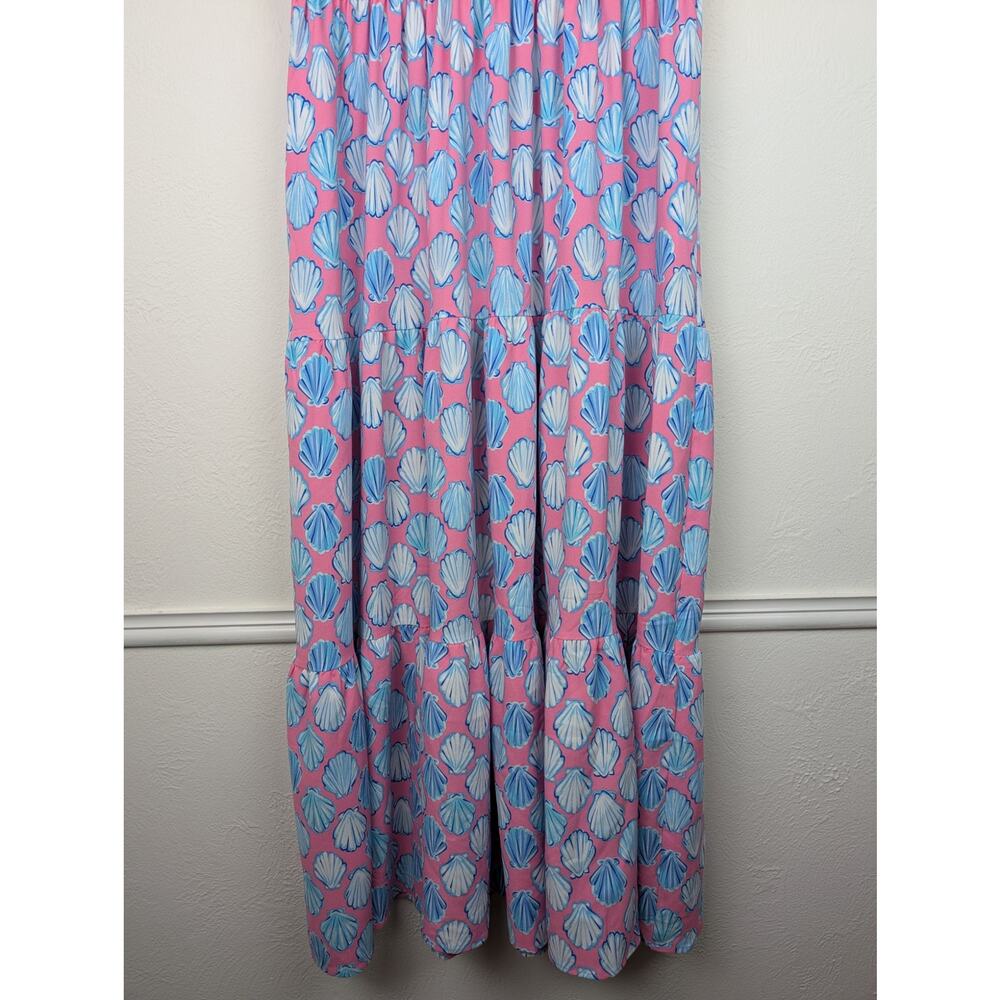 Simply Southern Dress Maxi Shell Novelty Tiered Preppy Beach Pink Blue Size L - Picture 4 of 11